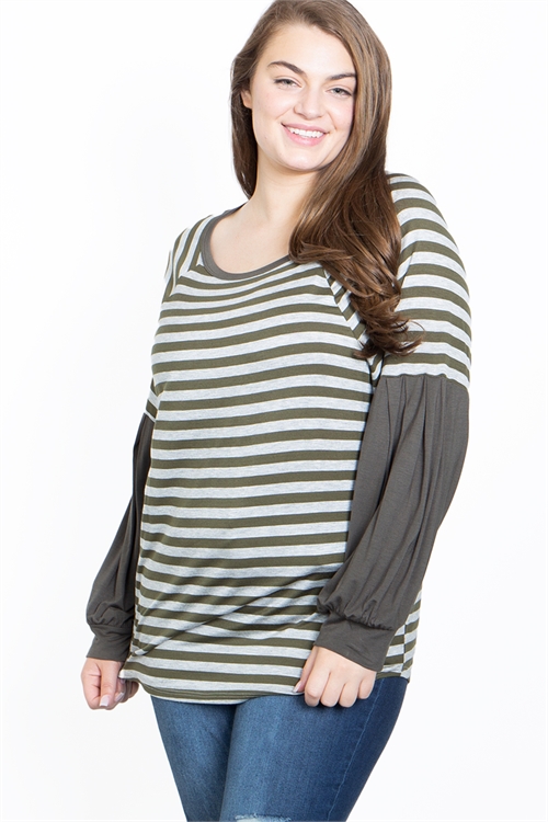 C68-A-3-T62623X OLIVE GRAY STRIPES PLUS SIZE TOP 2-2-2 (NOW $ 2.50 ONLY!)