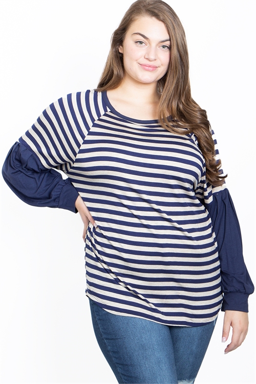 C74-A-2-T62623X NAVY GRAY STRIPES PLUS SIZE TOP 2-2-2 (NOW $ 2.50 ONLY!)