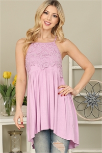 S7-7-3-T31138 LAVENDER SPAGHETTI STRAP WITH PAISLEY CROCHET LACE DETAIL SLEEVELESS TOP 2-2-2