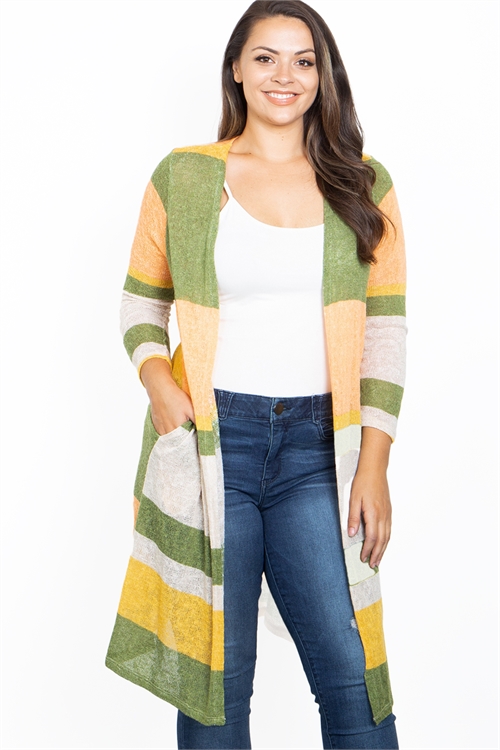 C88-A-2-C62876X OLIVE MULTI PLUS SIZE CARDIGAN 2-2-2 (NOW $ 3.00 ONLY!)