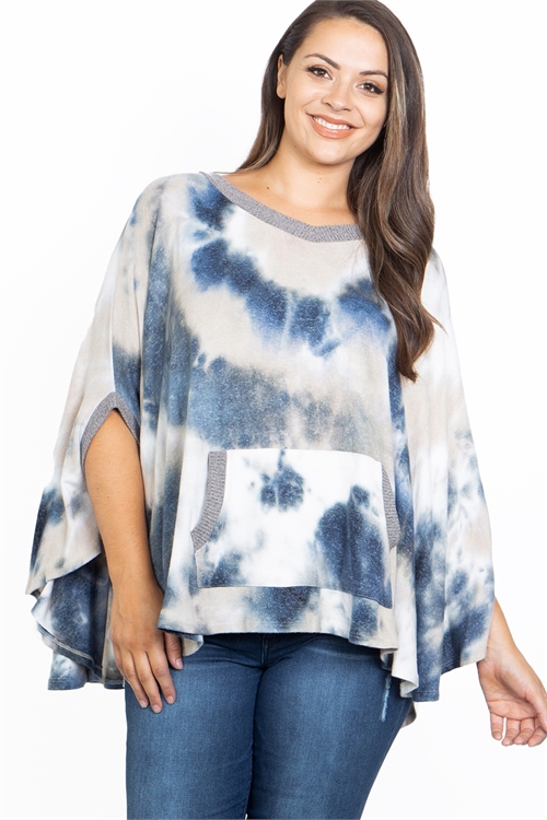 C54-A-1-T63274X  NAVY GRAY TIE DYE PLUS SIZE TOP / 5PCS