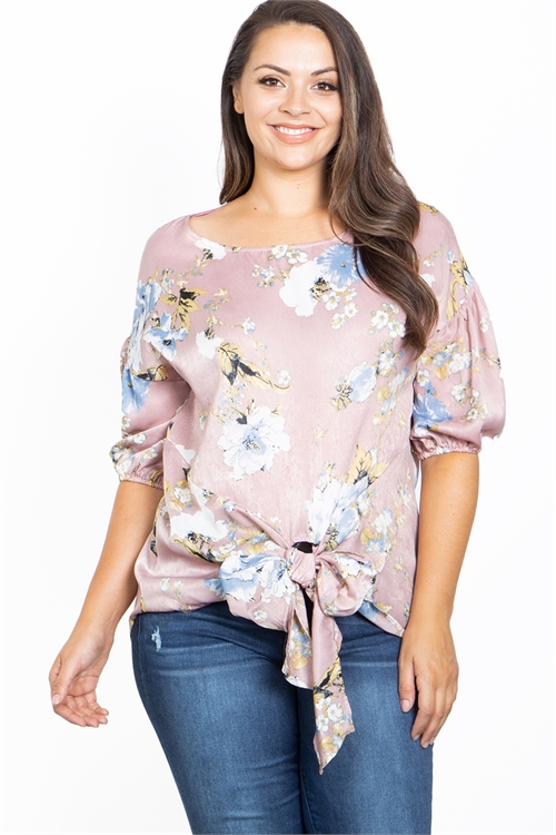 C76-A-3-T62115X ROSE WITH FLOWER PRINT PLUS SIZE TOP 2-2-2