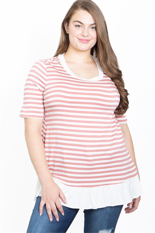 C84-A-1-T62073X ROSE IVORY STRIPES PLUS SIZE TOP 2-2-2