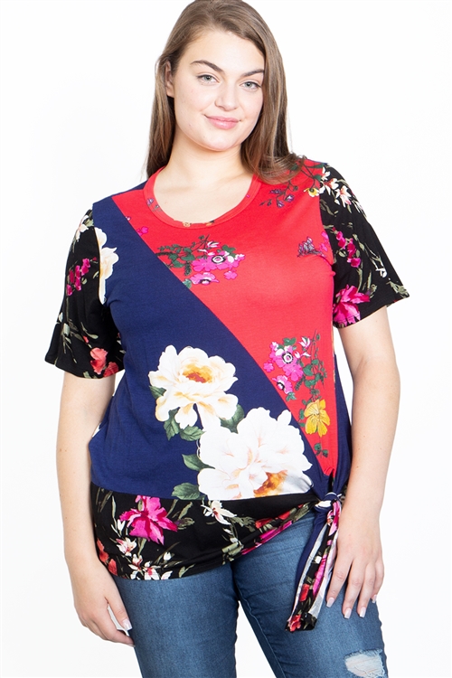 C86-A-1-T62878X NAVY WITH FLOWER PRINT PLUS SIZE TOP 2-2-2