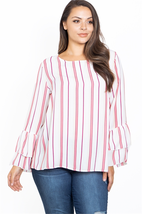 C38-A-1-T63181X IVORY BLUSH STRIPES PLUS SIZE TOP 2-2-2