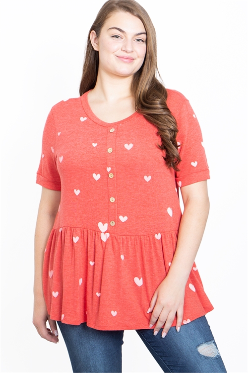 C80-A-1-T62921X RED WITH HEART PRINT PLUS SIZE TOP 2-1-1