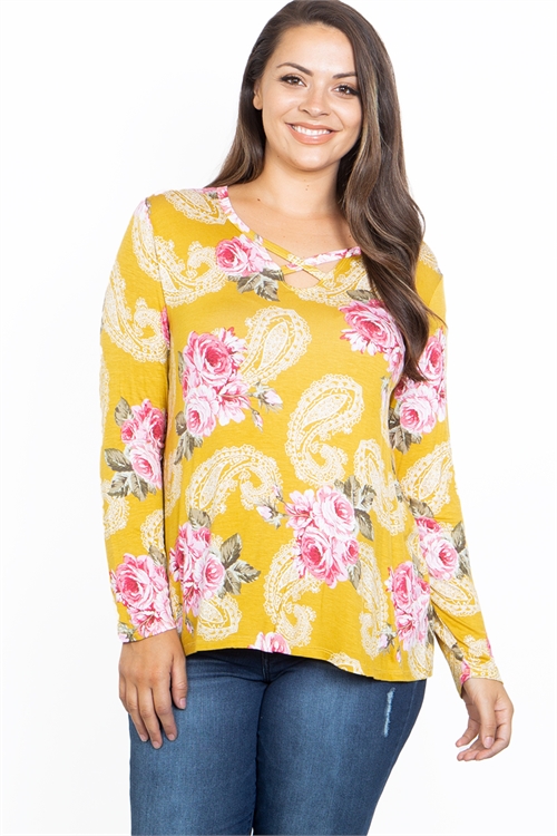 C88-B-2-T62628X MUSTARD PRINT PLUS SIZE TOP 2-2-2 (NOW $ 2.50 ONLY!)