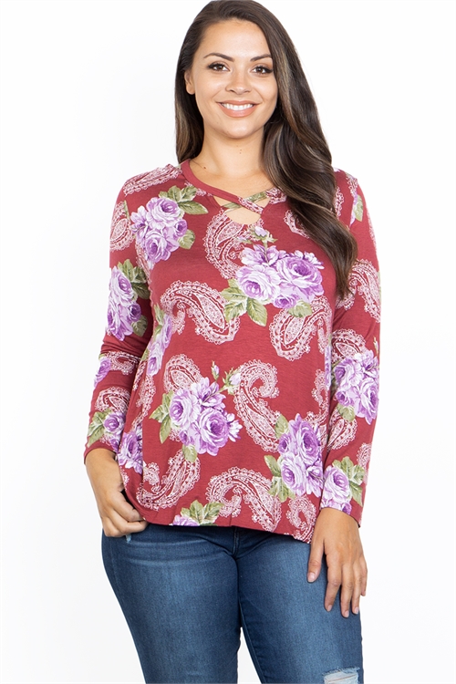 C48-B-2-T62628X BURGUNDY PRINT PLUS SIZE TOP 2-2-2 (NOW $ 2.50 ONLY!)