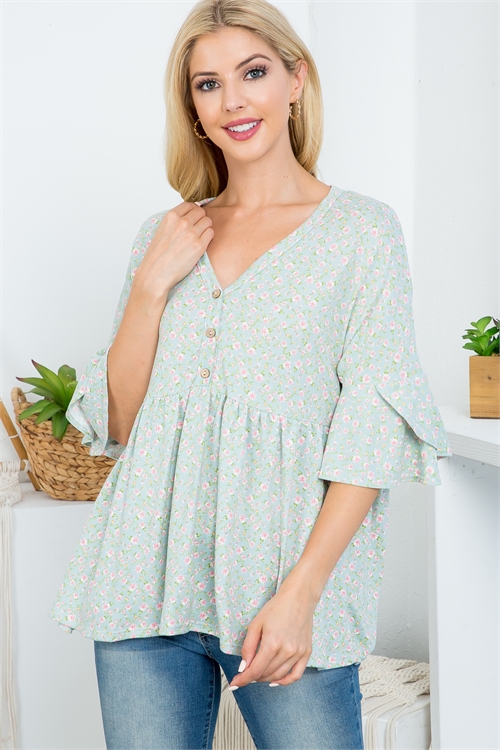 C8-B-3-T2080-14 SAGE WITH FLOWER PRINT TOP 2-2-2