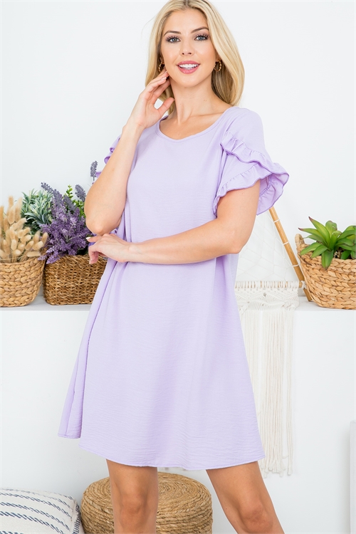 S8-6-2-AD4542-LAVENDER RUFFLE SHORT SLEEVE SHIFT DRESS 2-2-2-2