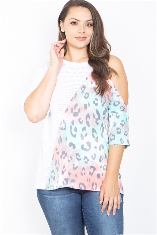 C52-B-1-T3189-2X-WHITE MINT CORAL PLUS SIZE TOP 2-2-2 (NOW $ 3.00 ONLY!)