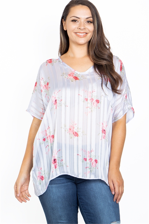 C60-A-1-T2120-6X-LILAC FLORAL PRINT PLUS SIZE TOP 2-2-2 (NOW $4.00 ONLY!)