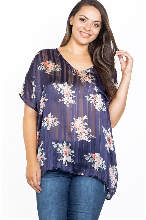 C60-A-1-T2120-6X-NAVY FLORAL PRINT PLUS SIZE TOP 2-2-2 (NOW $4.00 ONLY!)