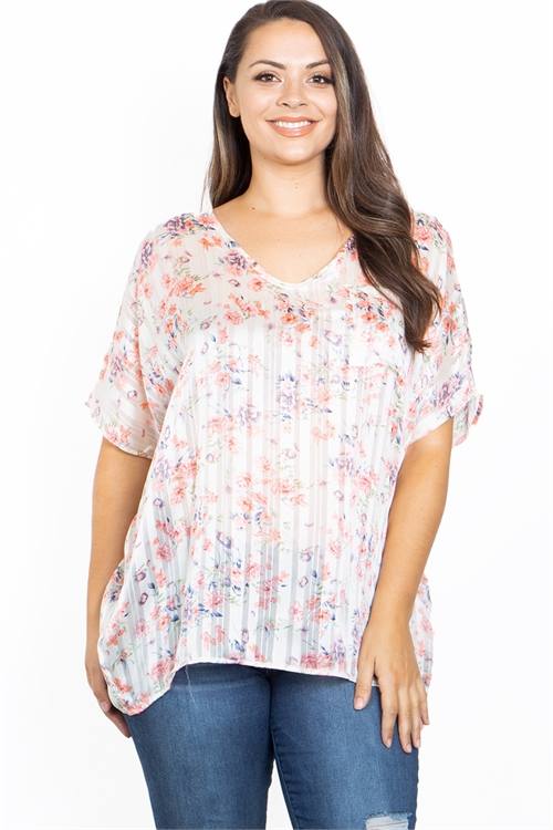 C60-A-1-T2120-5X-BEIGE CORAL FLORAL PLUS SIZE TOP 2-2-2 (NOW $4.00 ONLY!)