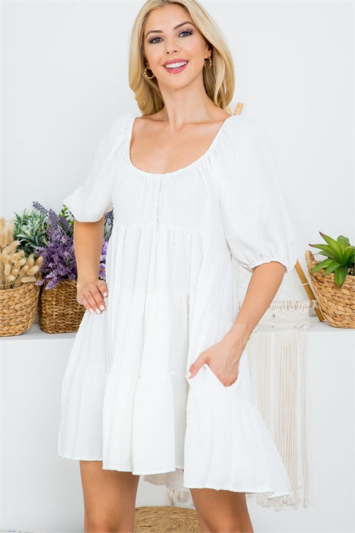 C78-A-3-D4114-2-WHITE PUFF SLEEVE TIERED DRESS 2-2-2