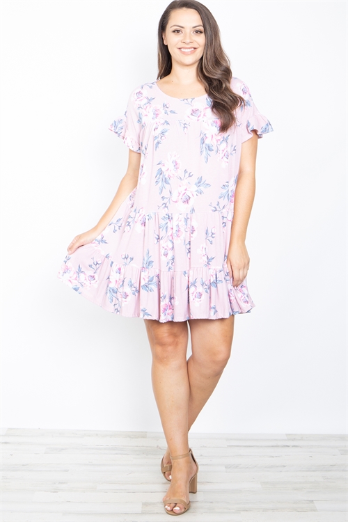 C42-A-2-D40914X-PINK PLUS SIZE FLORAL DRESS 2-2-2