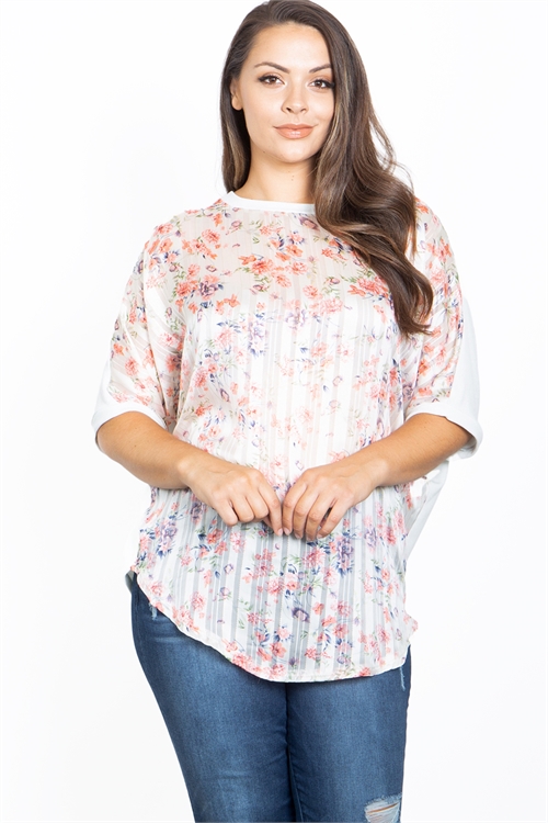 C52-B-1-T41051X-IVORY PLUS SIZE FLORAL TOP 2-2-2 (NOW $4.50 ONLY!)