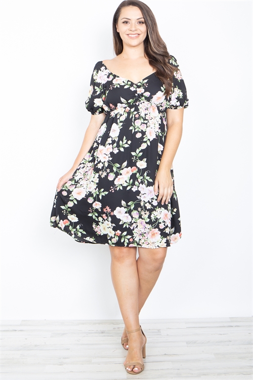 S12-6-2-D1071X-BLACK FLORAL DRESS 2-2-2 (NOW $5.75 ONLY!)