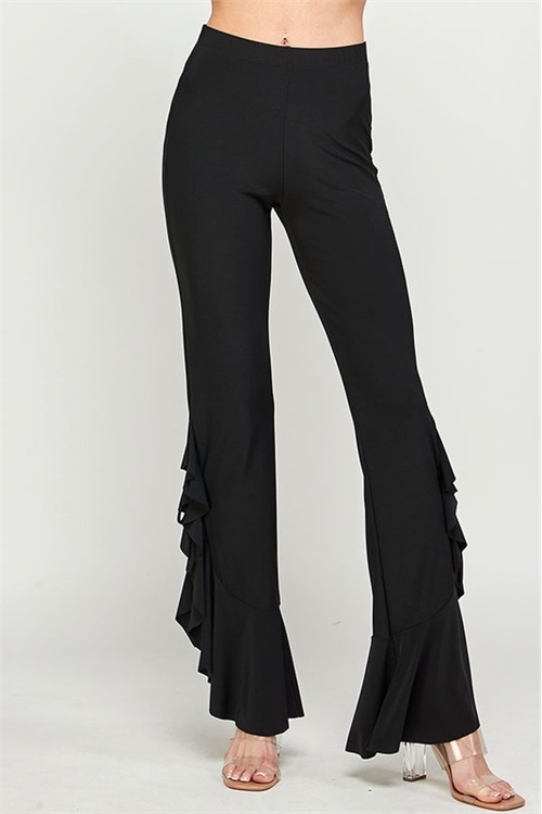 C82-A-2-MP5034-BLACK SIDE SLIT RUFFLE SOLID PANTS 2-2-2