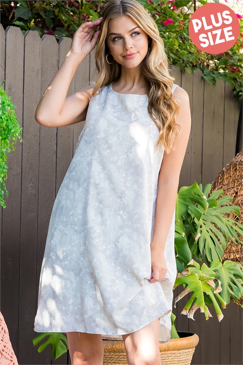 S10-9-2-D2045-1X-GREY CREAM PLUS SIZE DITSY TUNIC DRESS 3-2-1 (NOW $5.00 ONLY!)