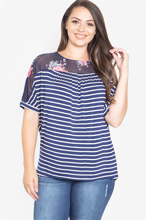 C12-B-1-T62901X-NAVY/WHITE PLUS SIZE STRIPES TOP 2-2-2