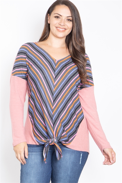 C22-A-3-T63197X-BLUSH PLUS SIZE MULTI STRIPE TOP 2-2-2 (NOW $3.00 ONLY!)