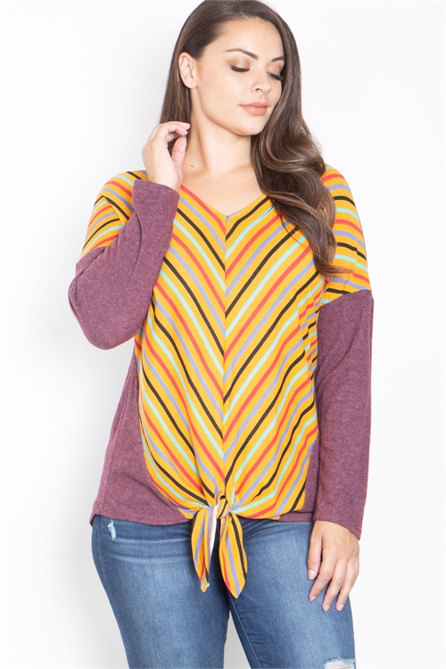 C82-A-1-T63197X-PLUM PLUS SIZE MULTI STRIPE TOP 2-2-2 (NOW $3.00 ONLY!)