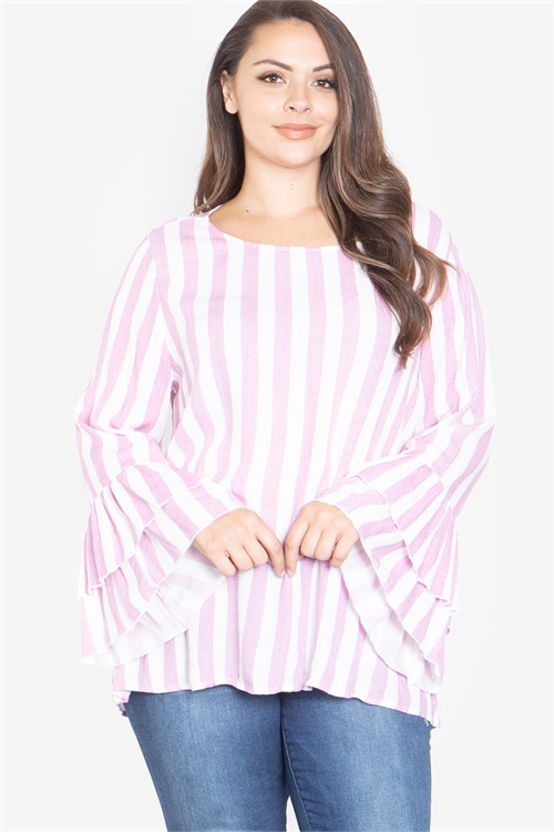 C30-A-3-T62567X-LAVENDER/WHITE PLUS SIZE STRIPES TOP 2-2-2