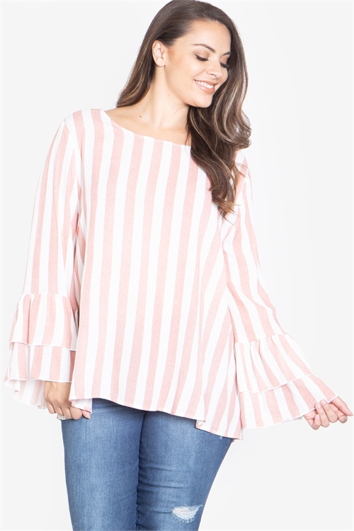 C30-A-3-T62567X-BLUSH/IVORY PLUS SIZE STRIPES TOP 2-2-2