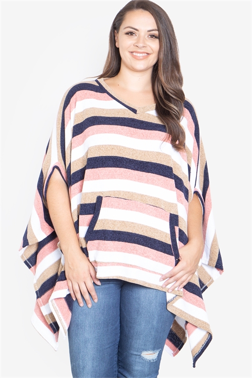 S12-1-2-K63246X-MULTI STRIPE PLUS SIZE KIMONO 6PCS