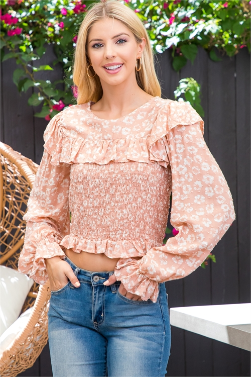 S8-11-1-T10504-BLUSH CREAM LEOPARD SMOCKED TOP 1-2-2-1 (NOW $3.50 ONLY!)