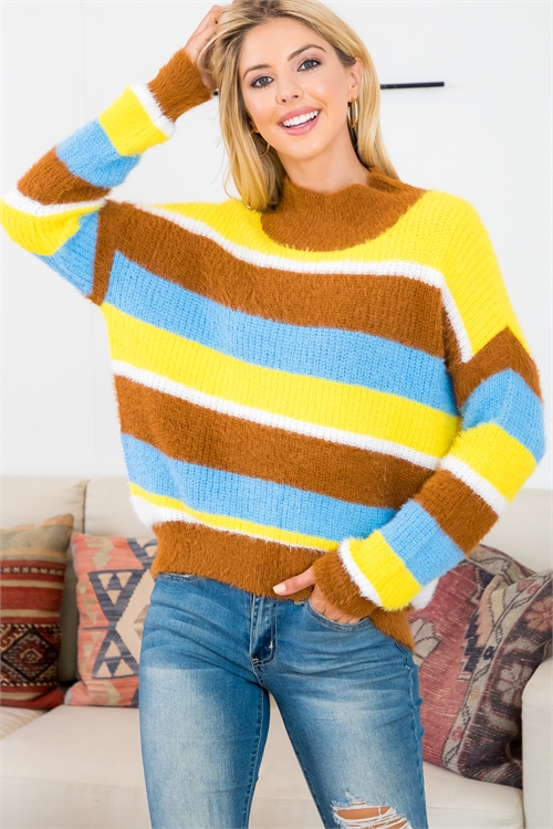 S13-1-1-S20415-YELLOW BLUE COMBO STRIPES SWEATER 2-2-2