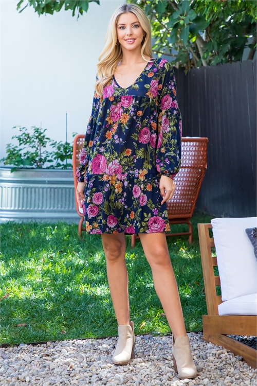 SA3-5-2-D1447-NAVY FLORAL LONG SLEEVE DRESS 2-2-2 (NOW $3.00 ONLY!)