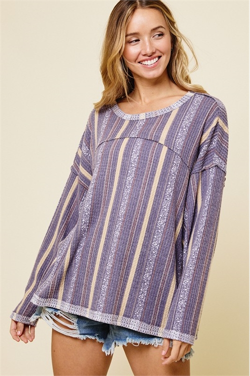 S5-7-2-T10921-PURPLE LONG SLEEVE STRIPE TOP 2-2-2