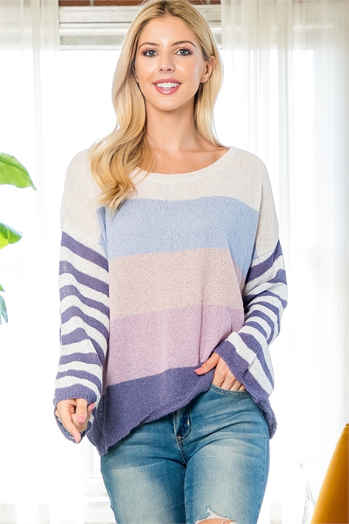 S16-10-1-S12701-CREAM COMBO LONG SLEEVE STRIPES SWEATER 4-2(NOW $ 6.75 ONLY!)
