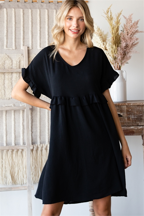 S7-8-2-AD4618-BLACK LOOSE FIT RUFFLE SLEEVE DRESS 2-2-2