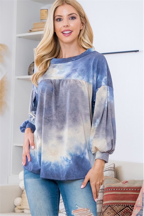 C64-A-2-AD4327-NAVY LONG SLEEVE TIE DYE FRENCH TERRY TOP 2-2-2