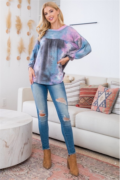 C64-A-2-AD4327-CHARCOAL LONG SLEEVE TIE DYE FRENCH TERRY TOP 2-2-2