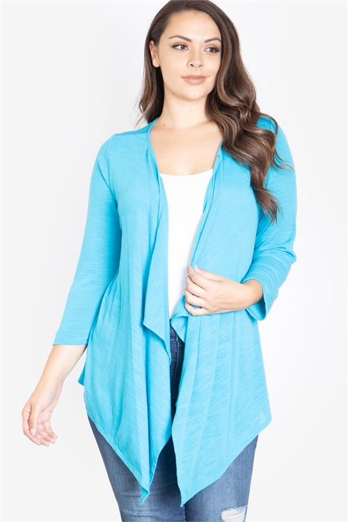 S4-1-2-C8795X-TURQUOISE PLUS SIZE LONG SLEEVE CARDIGAN 2-2-2