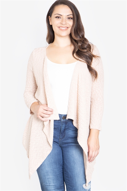 S16-5-2-C8795X-TAN PLUS SIZE LONG SLEEVE CARDIGAN 2-2-2 (NOW $ 3.00 ONLY!)