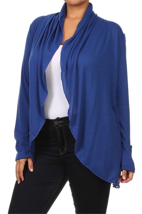 S10-14-3-C3814X-ROYALPLUS SIZE LONG SLEEVE RUFFLE DETAIL CARDIGAN 2-2-2