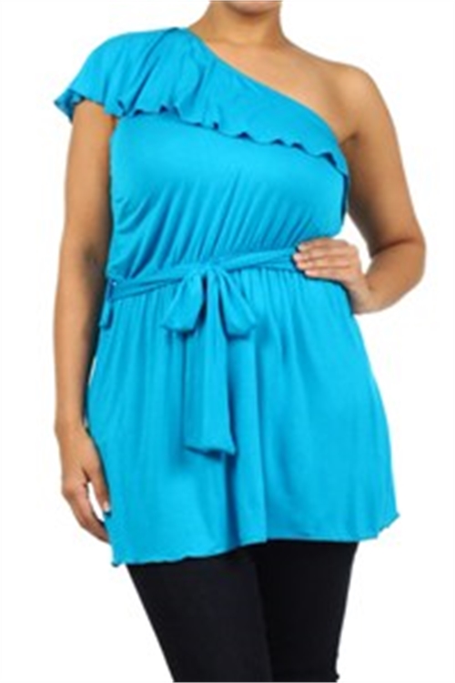 SA4-0-4-T3816X-TURQUOISE PLUS SIZE ONE SIDE COLD SHOULDER TOP 2-2-2