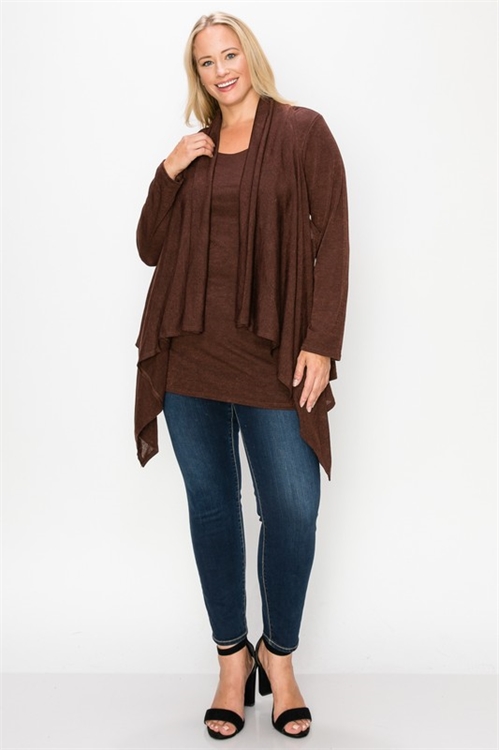 S11-8-1-D3182X-BROWN PLUS SIZE WATERFALL DETAIL TOP 2-2-2 (NOW $ 3.00 ONLY!)
