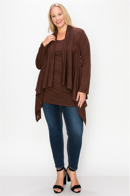 S10-16-5D3182X-BROWN PLUS SIZE WATERFALL DETAIL TOP 0-1-3