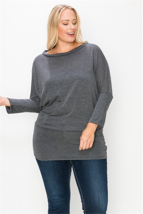 S14-11-2-T3478X-CHARCOAL PLUS SIZE DOLMAN SLEEVE TOP 3-2-3