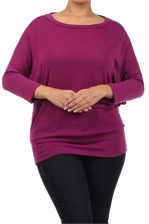 S15-5-2-T3478X-MAGENTA PLUS SIZE DOLMAN SLEEVE TOP 2-2-2