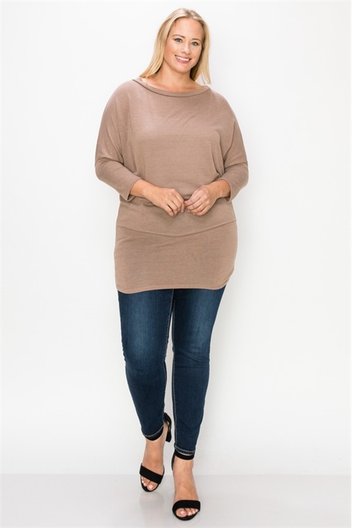 S16-8-2-T3478X-TAUPE PLUS SIZE DOLMAN SLEEVE TOP 2-2-2