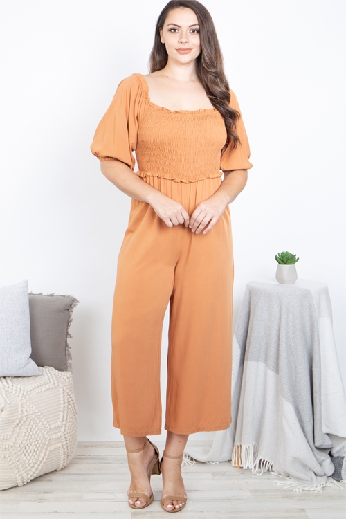 S8-5-1-J7904X-GINGER PLUS SIZE PUFF SLEEVE SMOCKED TOP JUMPSUIT 2-2-2