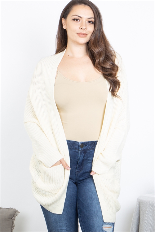 S5-9-1-C7817X-CREAM PLUS SIZE FRONT POCKET KNITTED CARDIGAN 2-2-2 (NOW $8.75 ONLY!)