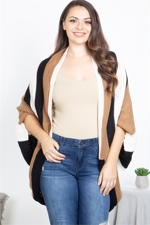 S6-7-1-C5382X-TAUPE CREAM PLUS SIZE COLOR BLOCK CARDIGAN 3-3 (NOW $6.75 ONLY!)
